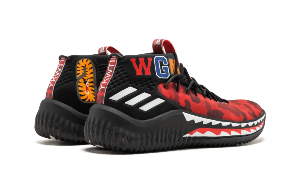 More Adidas Shoes DAME4 Bape 'Red Shark ABC Camo'