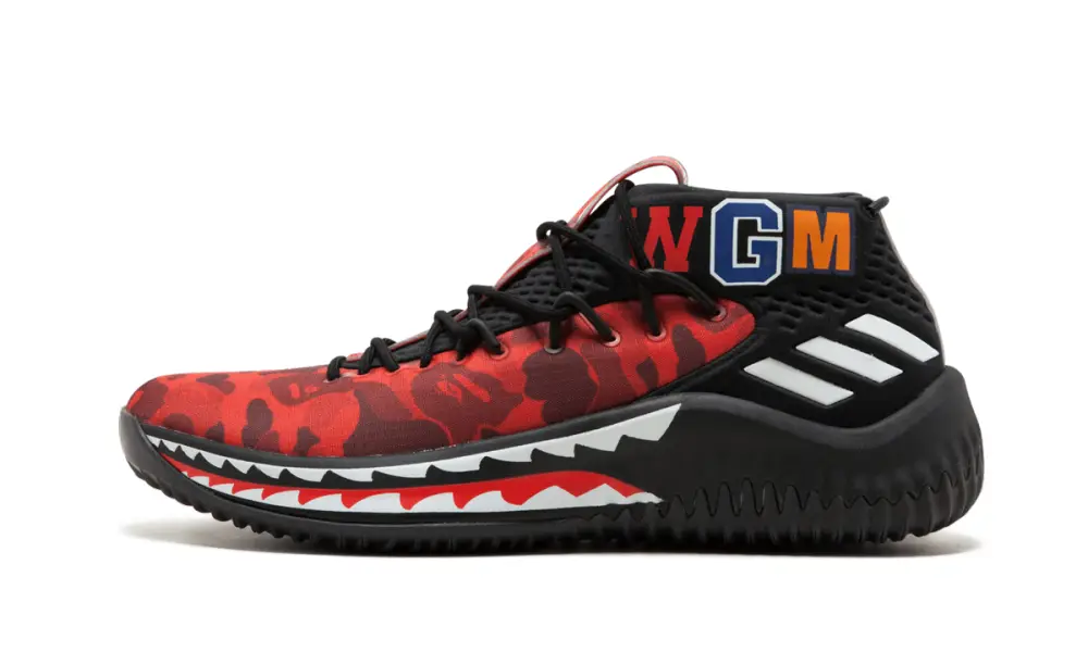 More Adidas Shoes DAME4 Bape 'Red Shark ABC Camo' 