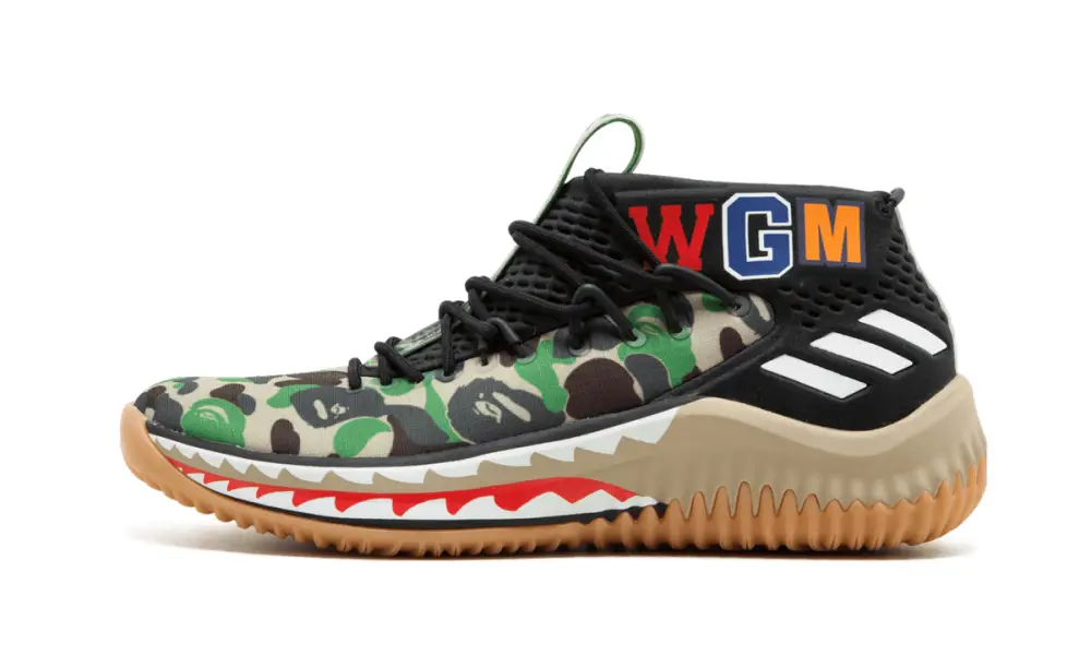 More Adidas Shoes DAME4 BAPE 'Green Shark ABC Camo'
