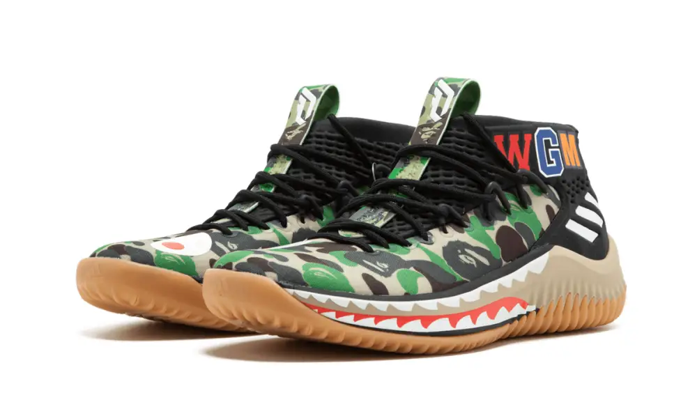 More Adidas Shoes DAME4 BAPE 'Green Shark ABC Camo' 