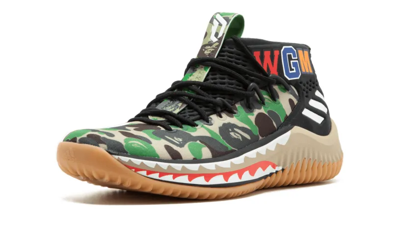 More Adidas Shoes DAME4 BAPE 'Green Shark ABC Camo' 