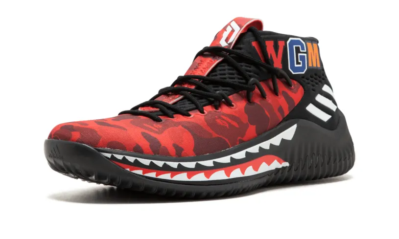 More Adidas Shoes DAME4 Bape 'Red Shark ABC Camo'