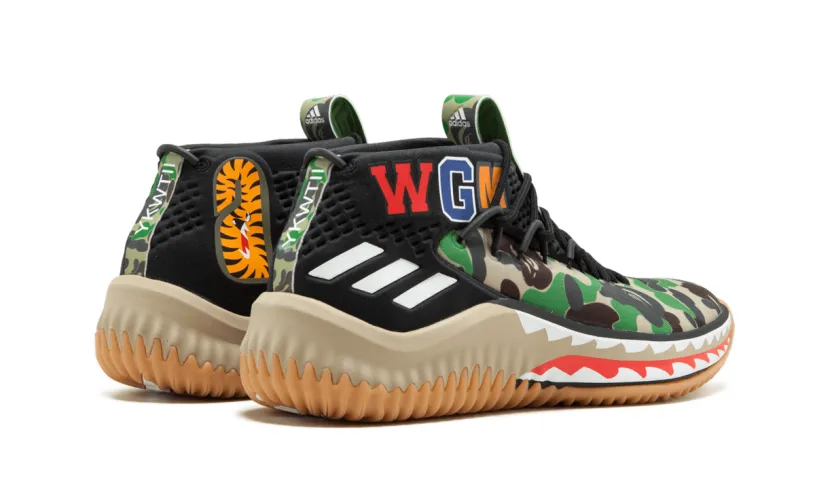 More Adidas Shoes DAME4 BAPE 'Green Shark ABC Camo' 