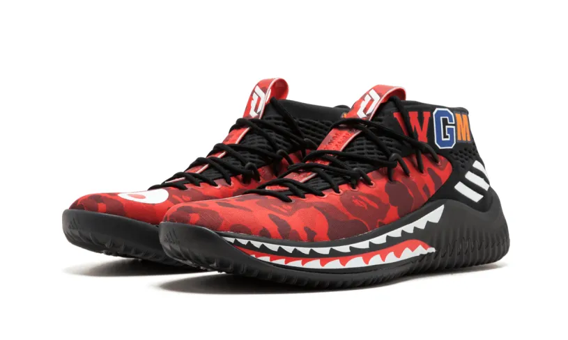 More Adidas Shoes DAME4 Bape 'Red Shark ABC Camo' 